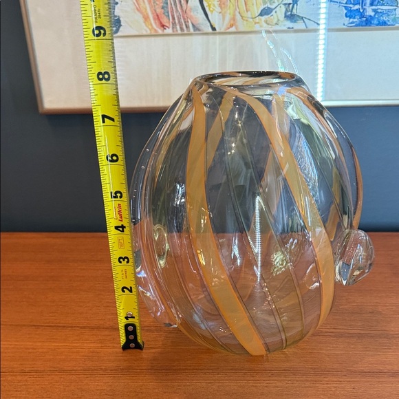 Hand Crafted Glass Art Vase with Orange Swirls - Picture 7 of 8